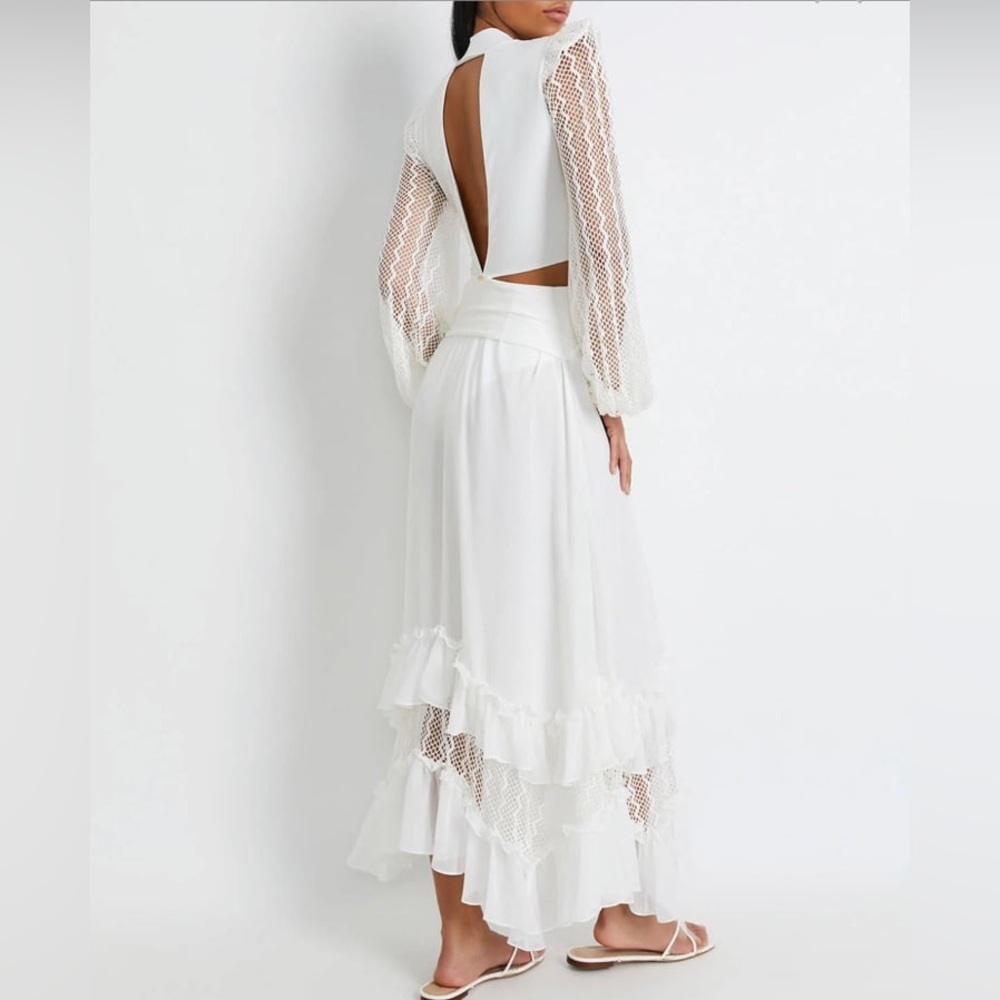 PATBO Plunge Lace Sleeve Maxi Dress in White NWOT - Picture 5 of 11